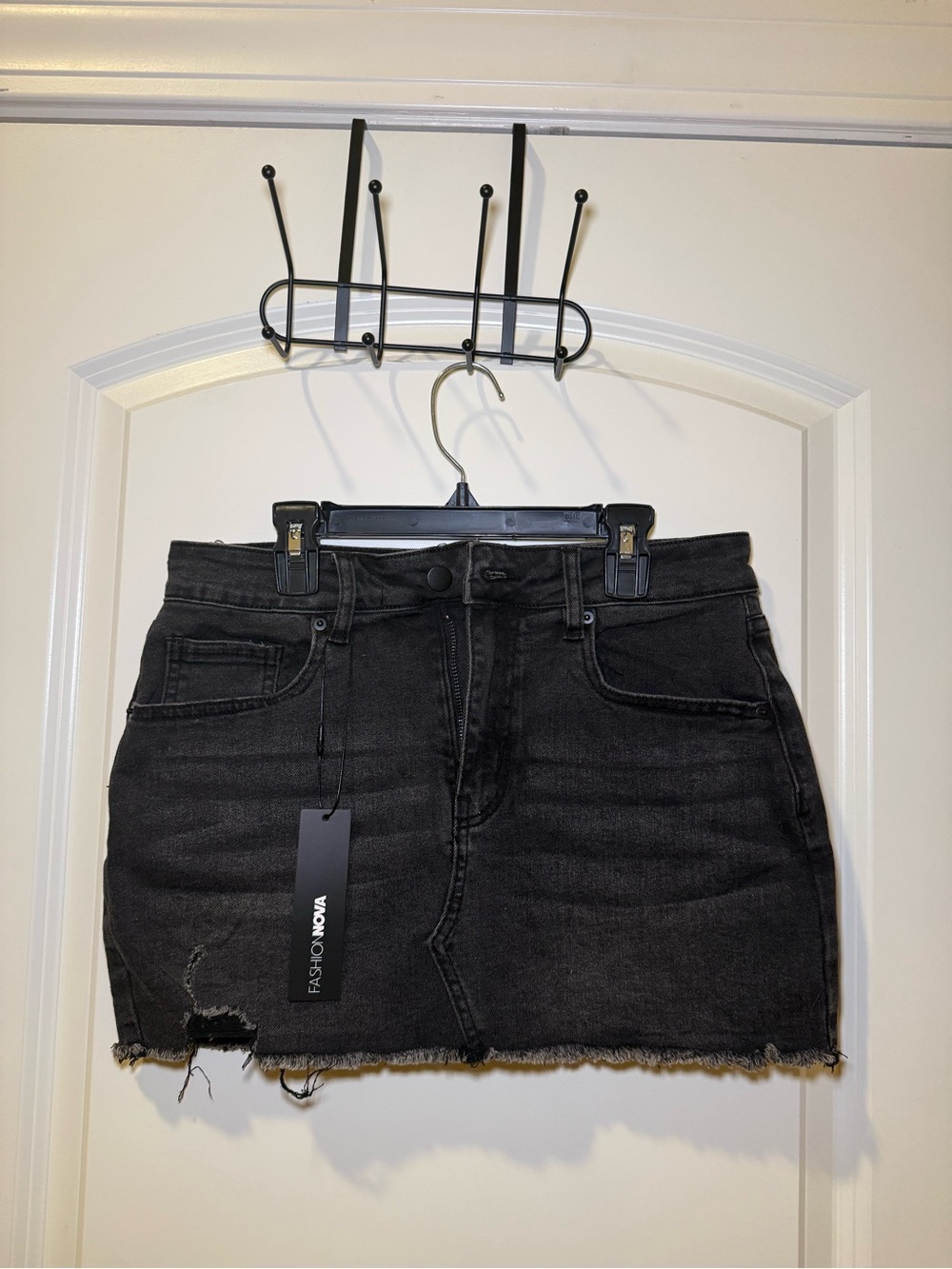 Fashion Nova Black Distressed Denim Mini Skirt